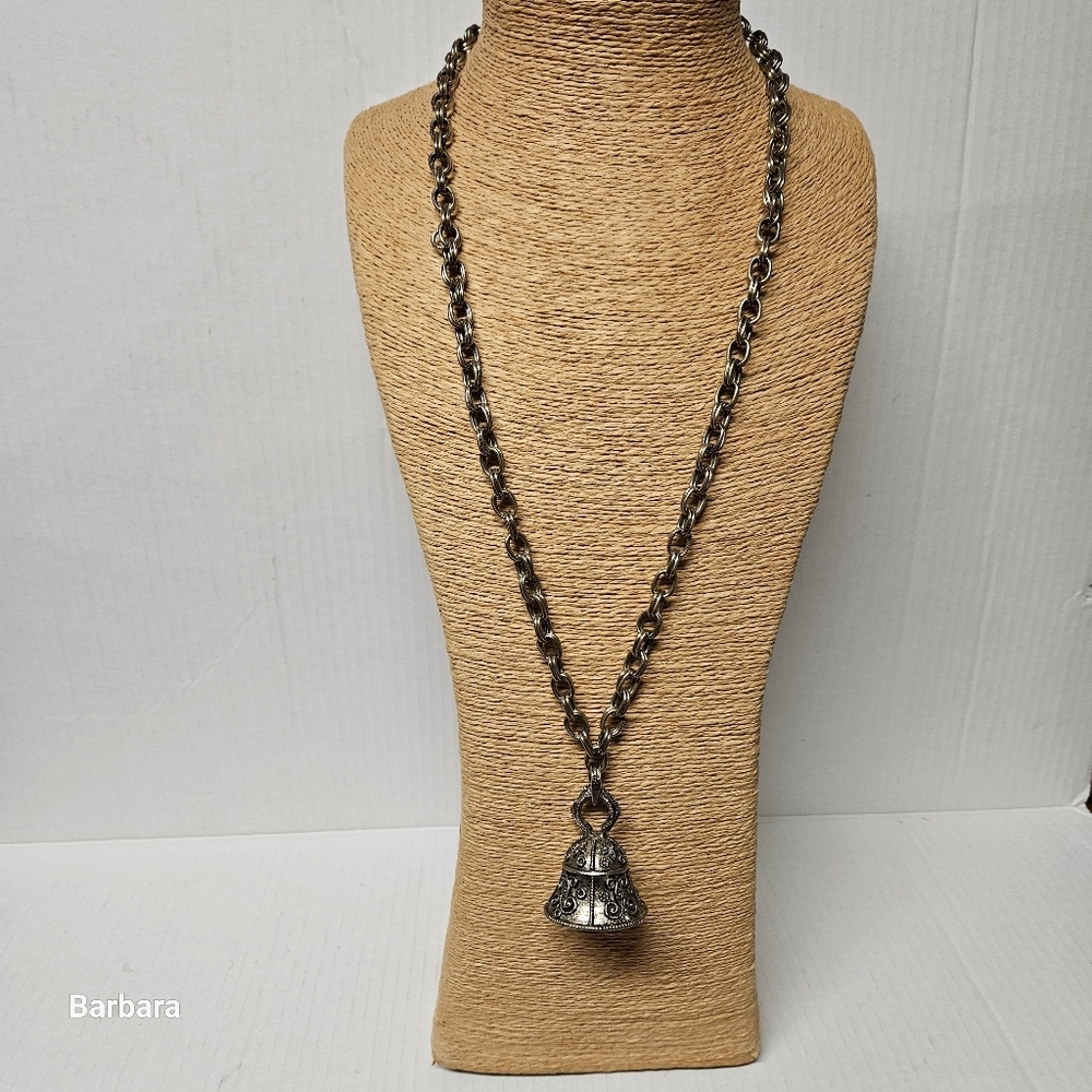 Vintage Arthur Pepper ART (1956-70) Embossed Brass Bell Pendant Necklace